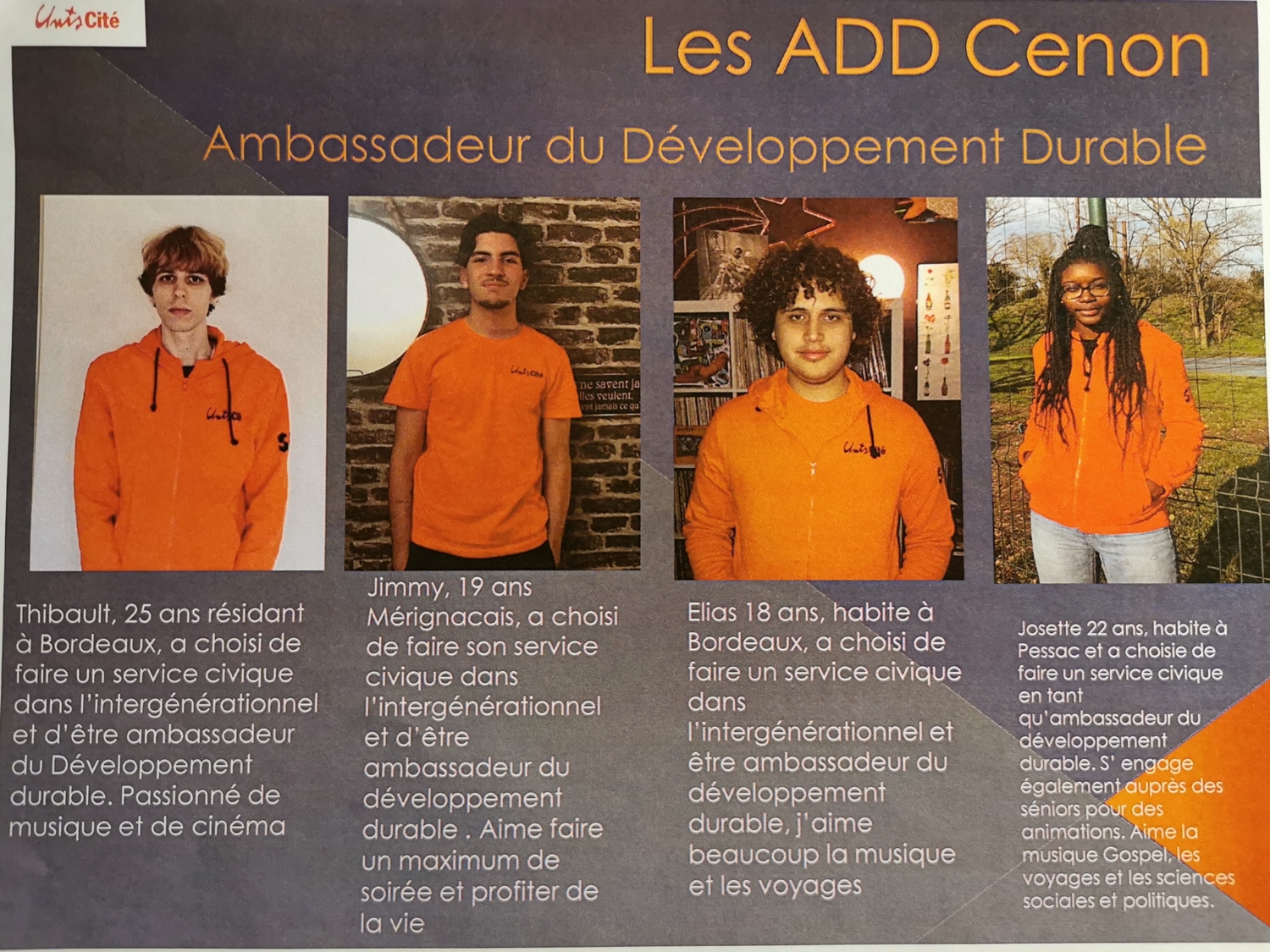Les quatre jeunes en service civique engagés sur des action de développement durable se présentent