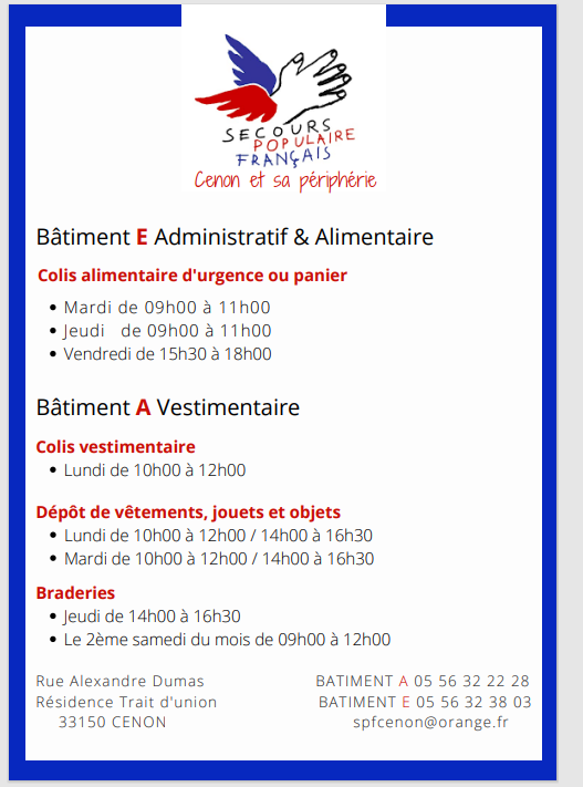 horaires du Secours populaire
