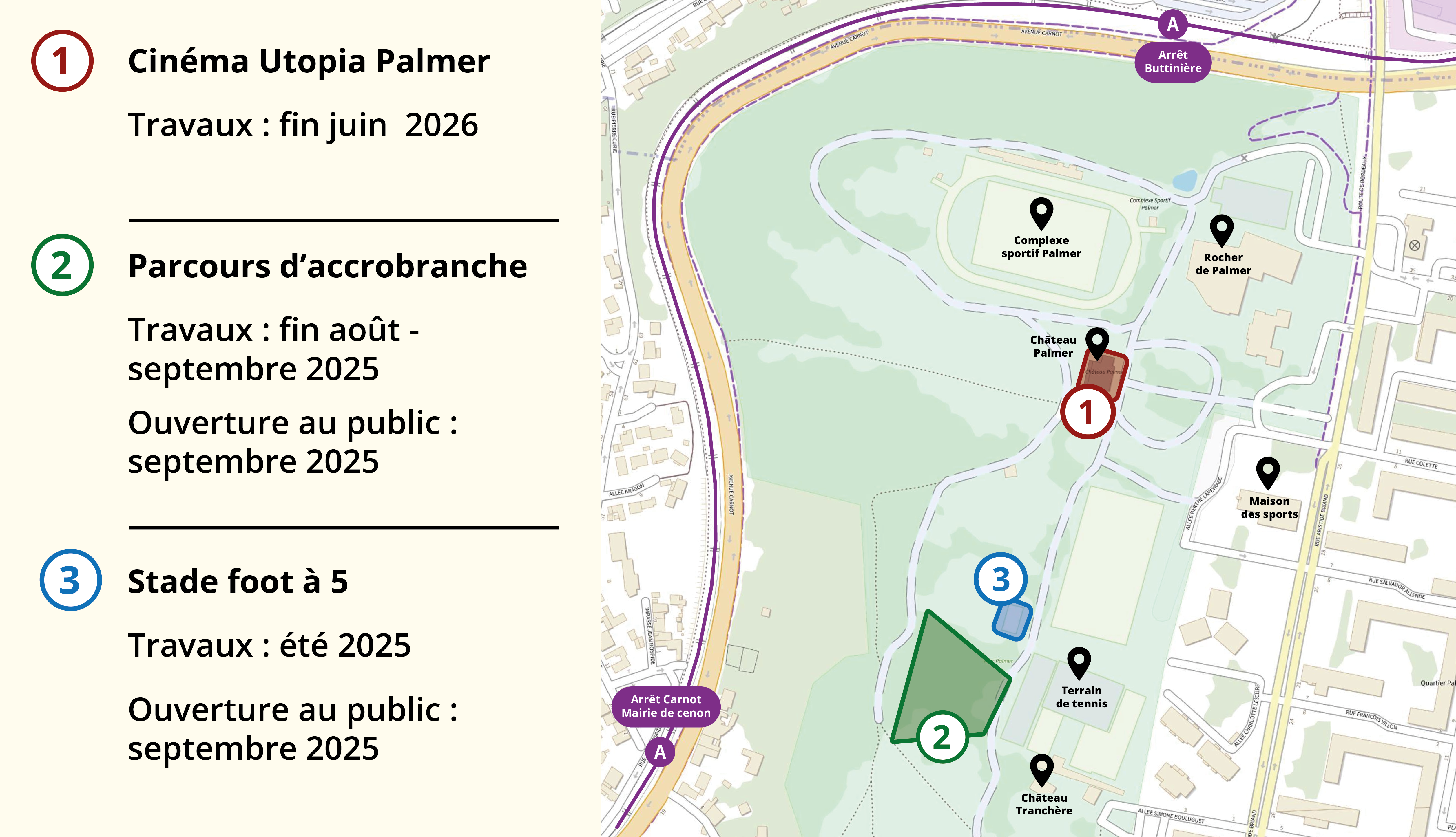 Carte Parc Palmer - Travaux été 2025