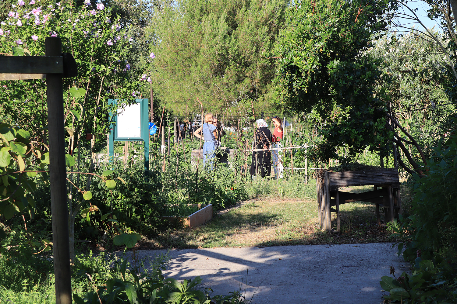 Discussion entre jardinière et visiteurs 